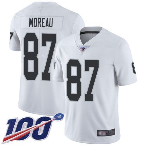 Men Oakland Raiders Limited White Foster Moreau Road Jersey NFL Football #87 100th Season Vapor Jersey->nfl t-shirts->Sports Accessory